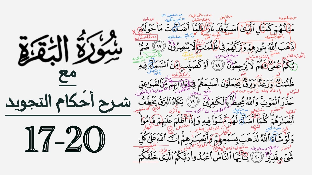 كيف تقرأ سورة البقرة مع شرح أحكام التجويد| ١٧-٢٠