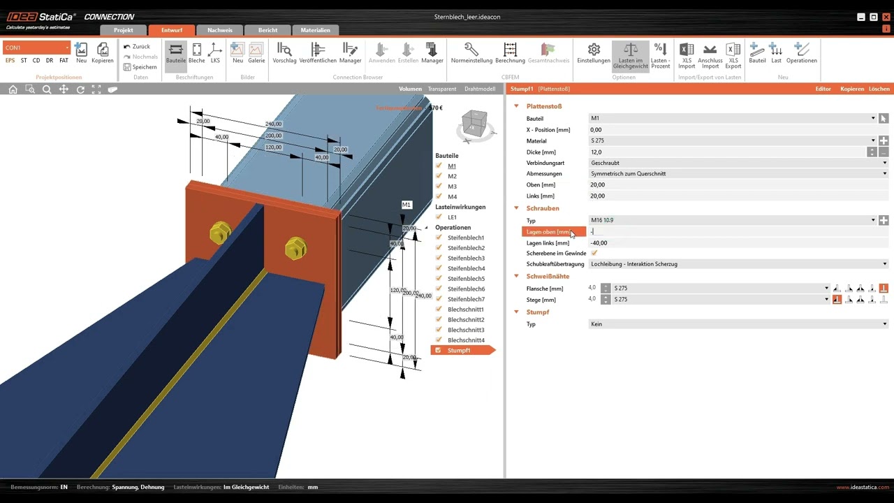 IDEA StatiCa Connection: Rohrverbindung mit DXF Import für Plattengeometrie