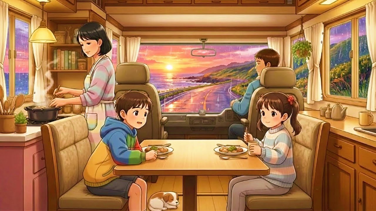 A Rainy Day in Our Mobile Home: Warm Family Moments | Ghibli-Style Video