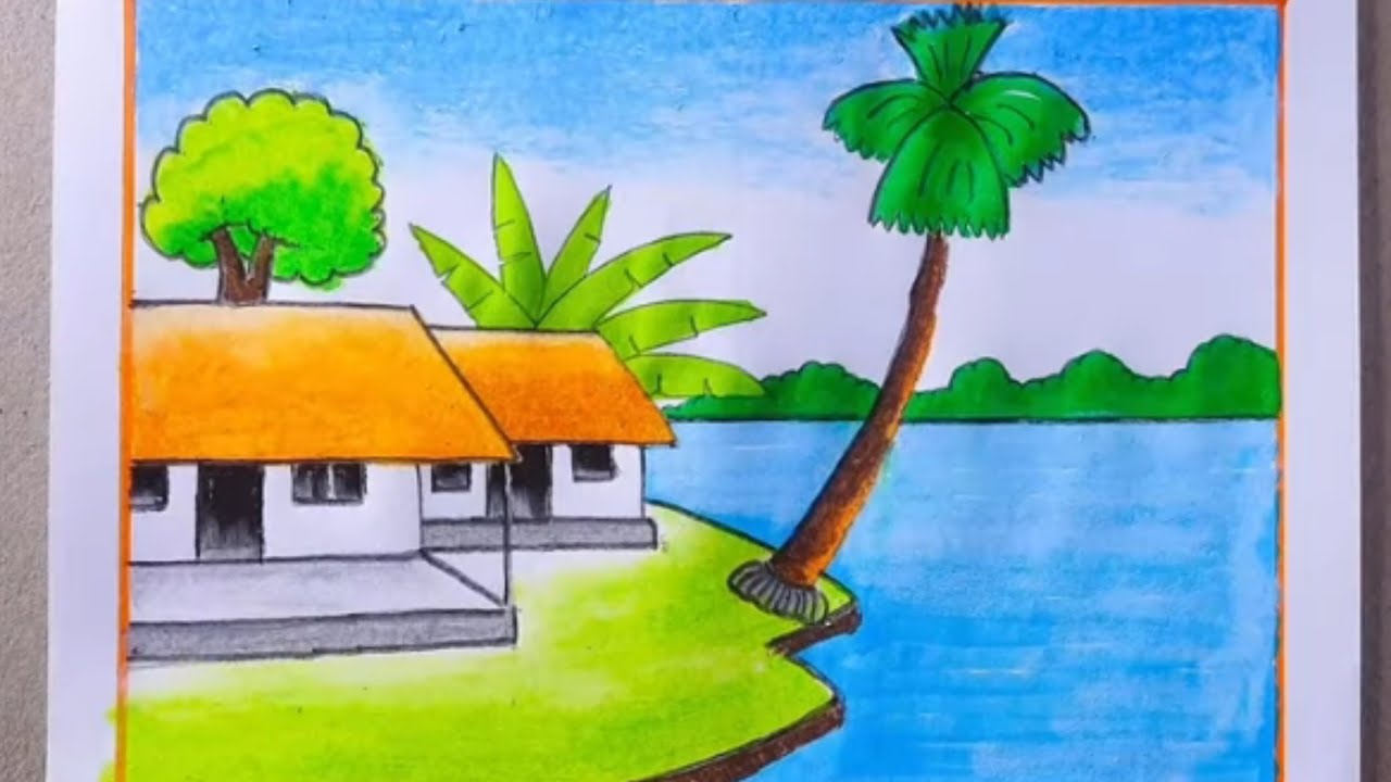 Simple village scenery drawing 😙 How to draw scenery / drawing for kids #scenery @EasyDrawing24 