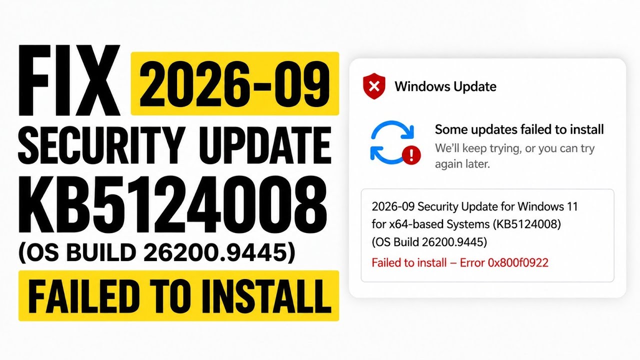 Fix 2026-09 Security Update KB5124008 (OS Build 26200.9445) Failed to Install in Windows 11