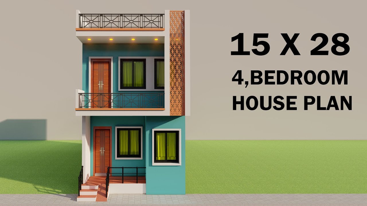 15 by 28 4 Bedroom 🏠 house plan,small house elevation,3D makan ka naksha,new house design,3D house
