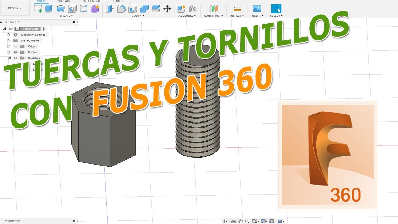 Fusion 360 Tutorial - Cómo hacer un tornillo y su tuerca