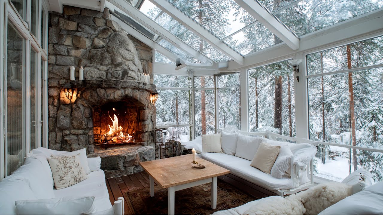 Crackling Fireplace in Snowy Forest Cabin | Cozy ASMR Fire with Cold Winter Ambience