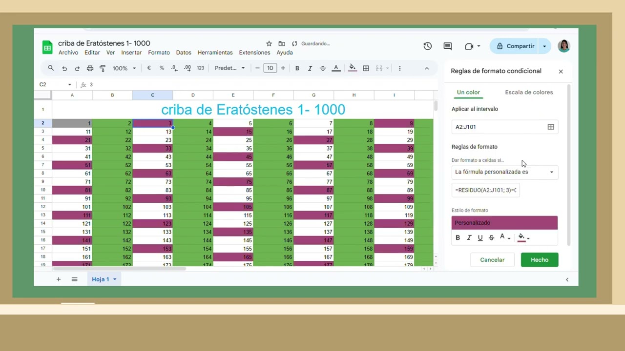 Criba de Eratóstenes 1 al 1000