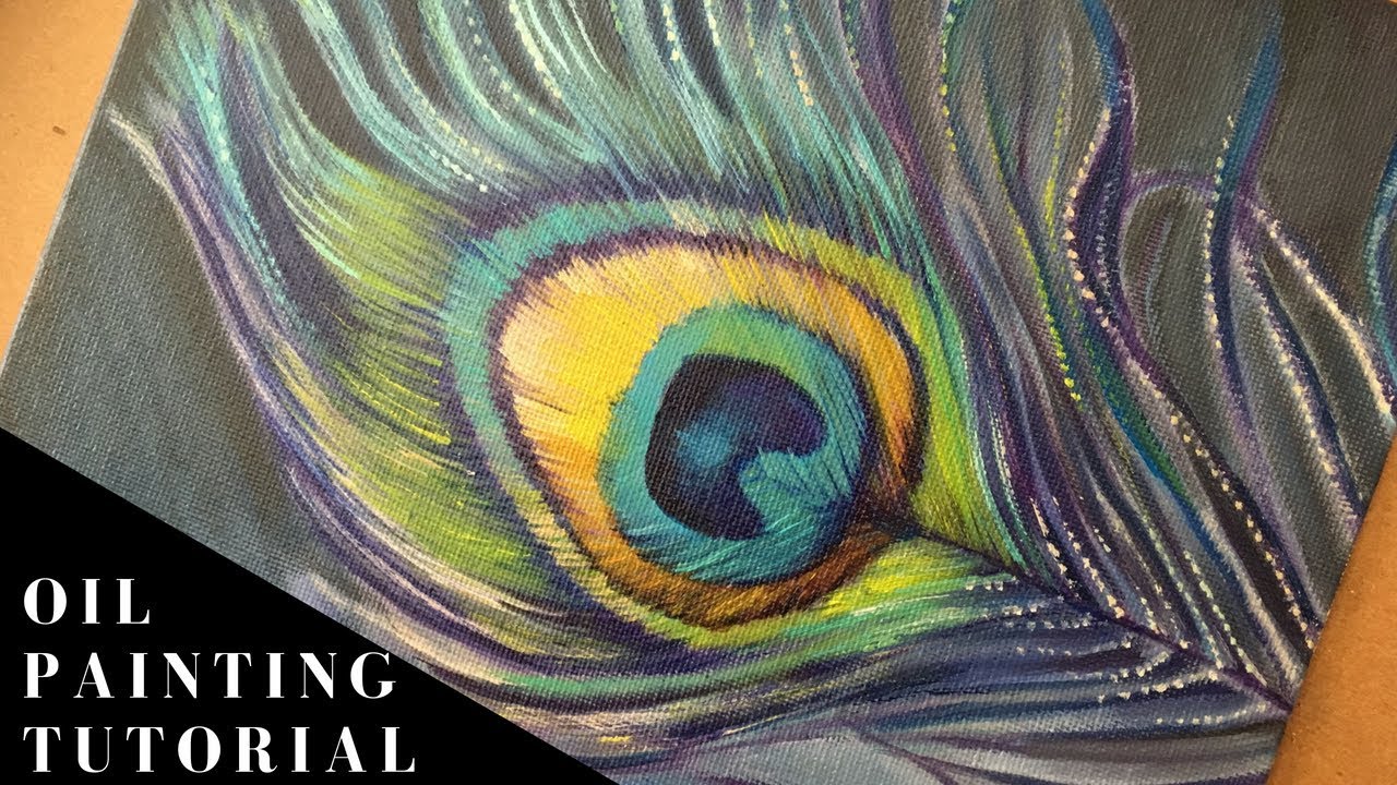 How to paint a realistic peacock feather with oil paints + “free” traceable