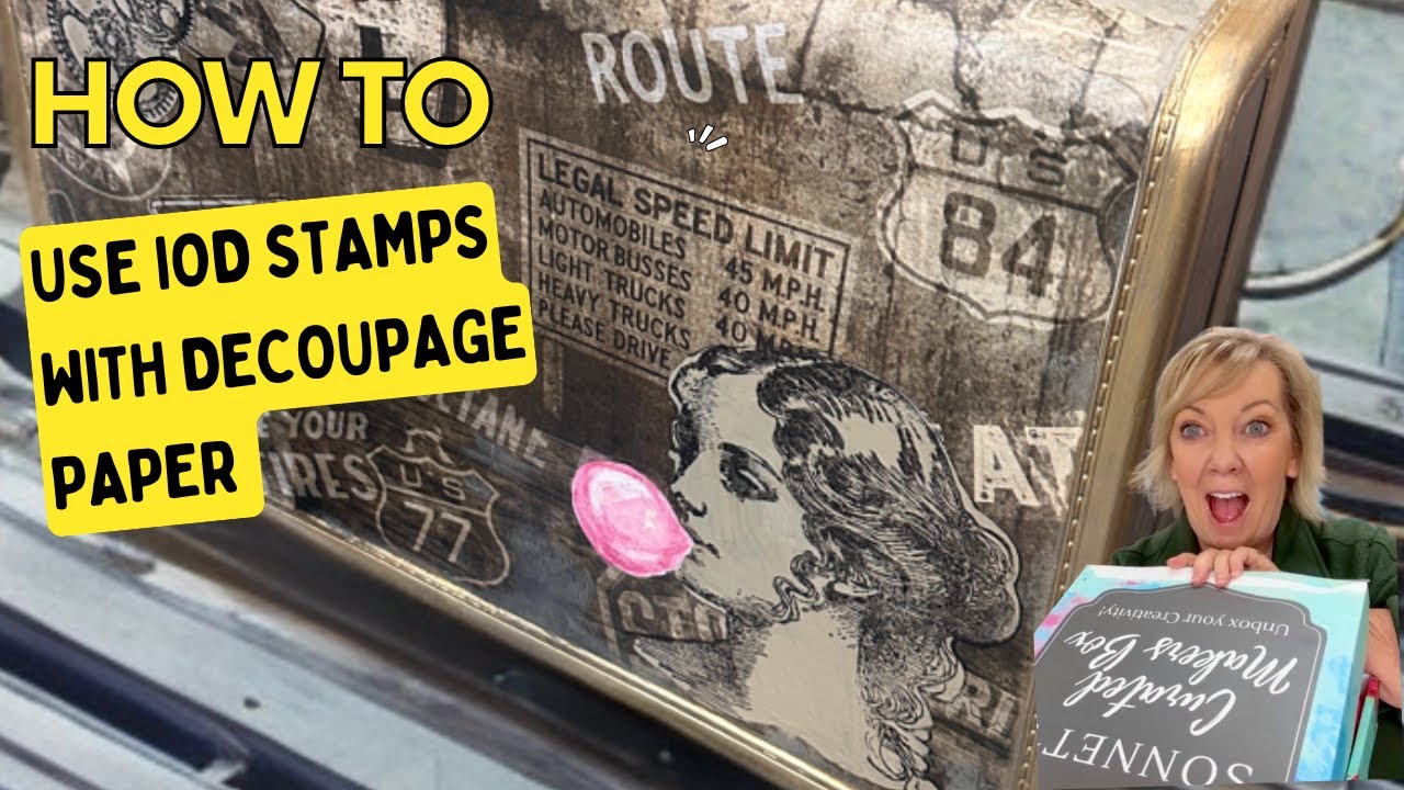 Upcycling a vintage suitcase using Sonnet's Garden Blooms Curated Makers Box items and IOD Stamps