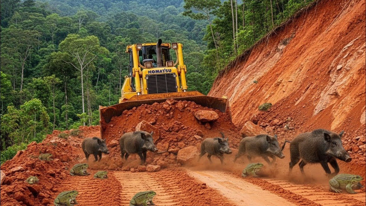 P.owerful DOZER Working on Muddy Part - Real Forest road Conditions Scene ..