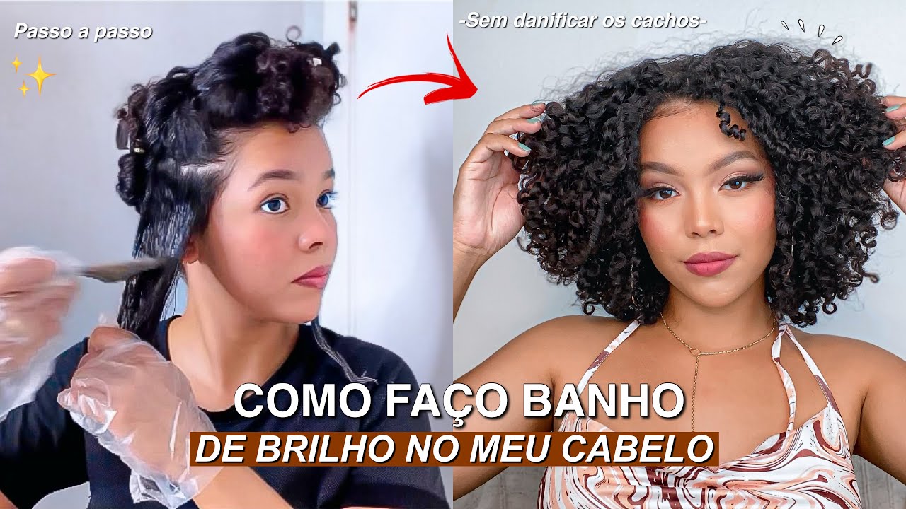 Como fazer banho de brilho no cabelo cacheado, sem ressecar | passo a passo ✨🫡
