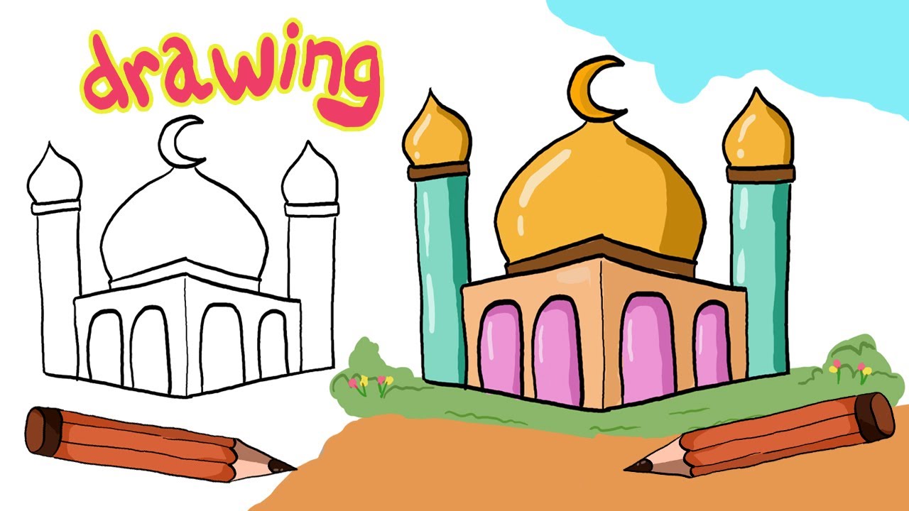 How to Draw a Mosque Step by Step for Kids | Easy Islamic Art Tutorial for Beginners