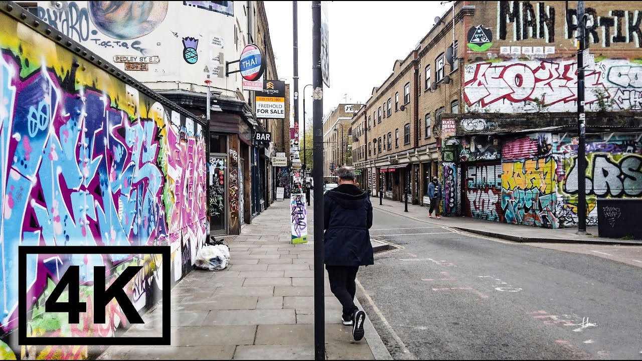London Walking Tour EAST END Quiet Streets SHOREDITCH and BRICK LANE, 4K UHD 🎧360&deg; Audio🎧