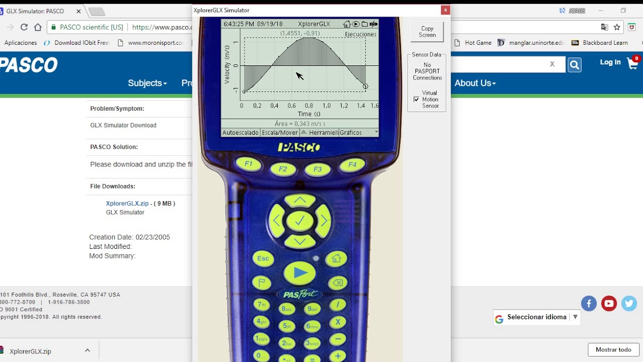Tutorial GLX xplorer de PASCO, graficos, sensor y tabla