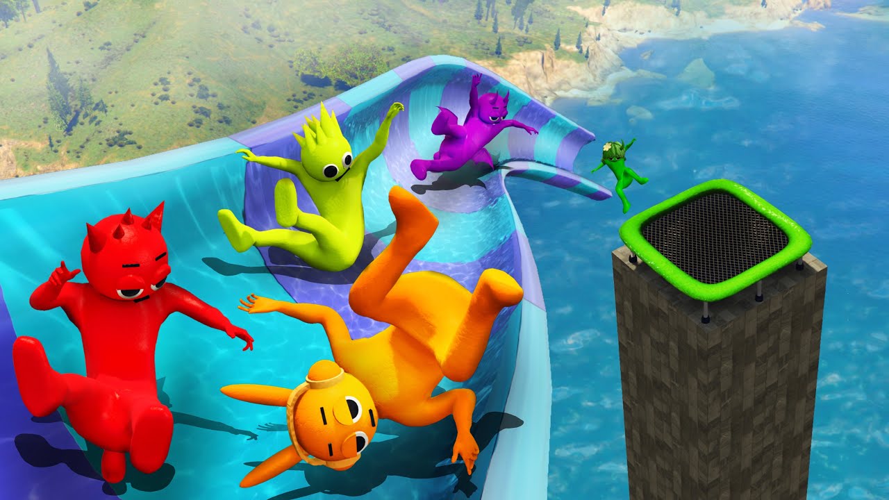 GTA 5 Incredibox Sprunki Crew Ultimate Watersliding and Trampoline Ragdoll Jumping