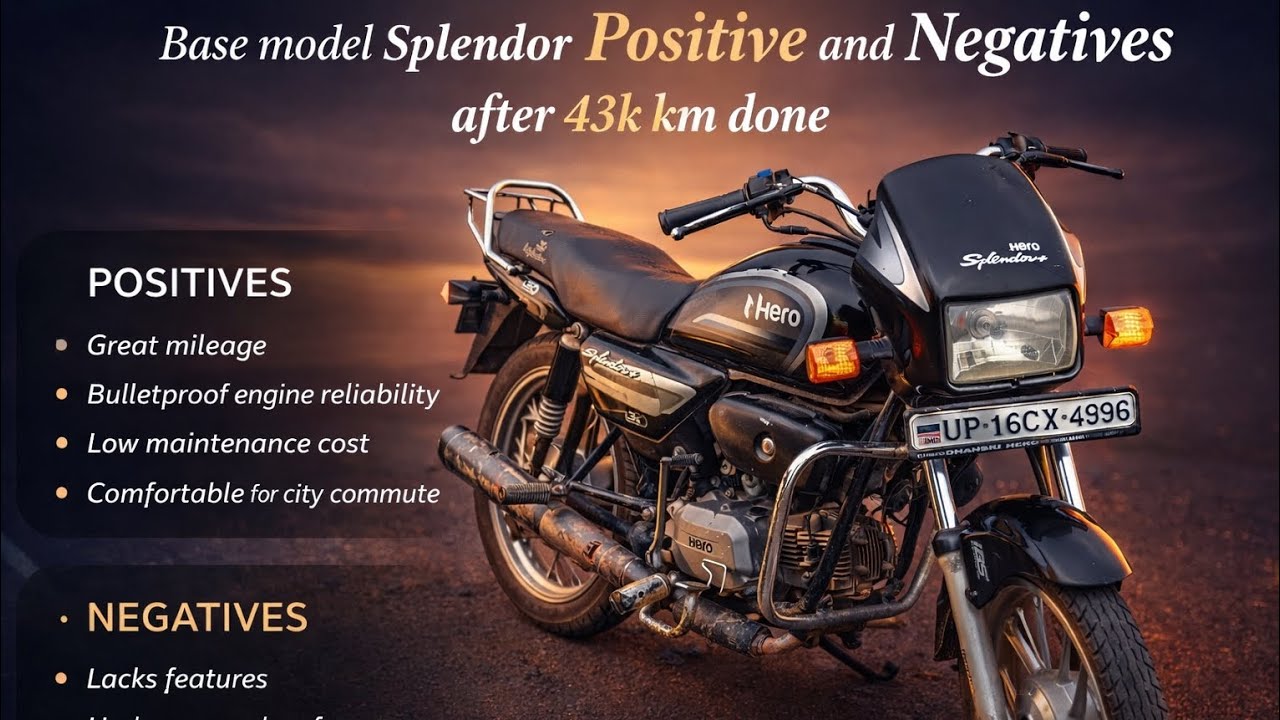 43k km🔥 चलने के बाद splendor base model के कुछ Positives and Negatives 🩷🔥