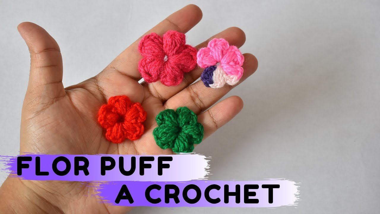 🌸Como tejer una flor puff muy f&aacute;cil🌸/How to knit a puff flower very easy