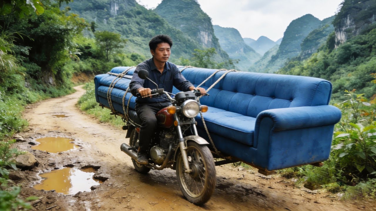 Amazing Video! Motorcyclists Transport An Enormous Sofa On A Dangerous Mountain Road#kindness #love