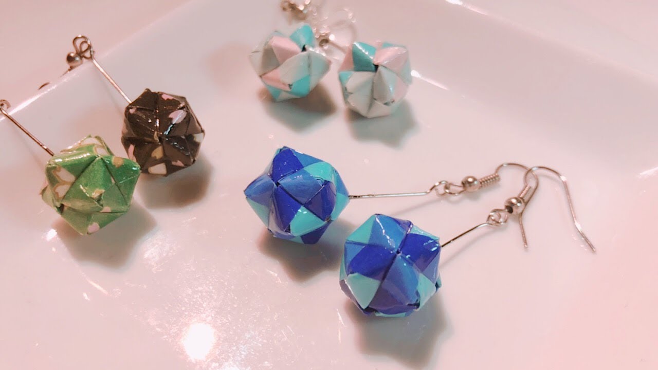 ＜和小物＞ユニット折り紙(くす玉)ピアス＊折り方紹介＊100均材料