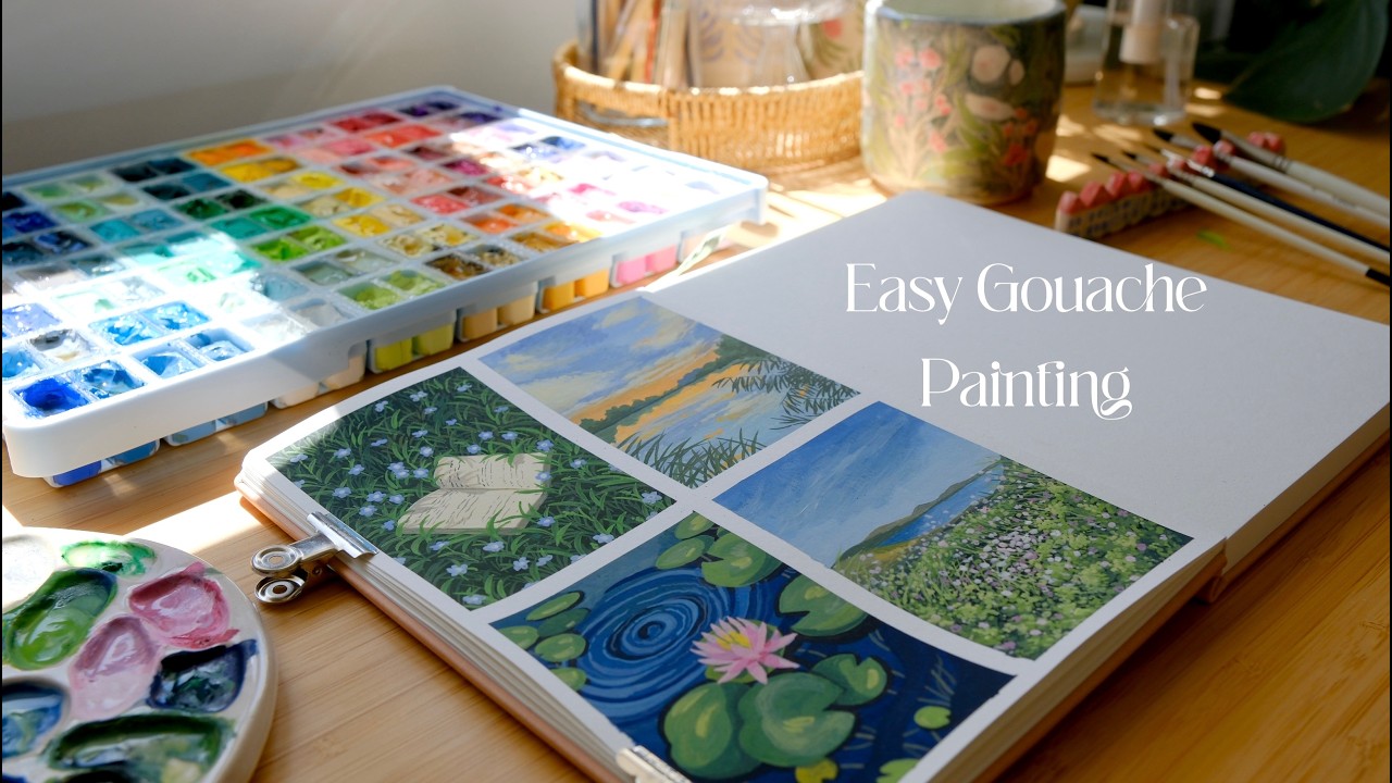 Easy Gouache Landscape Painting Ideas + Relaxing Art Video  ✨