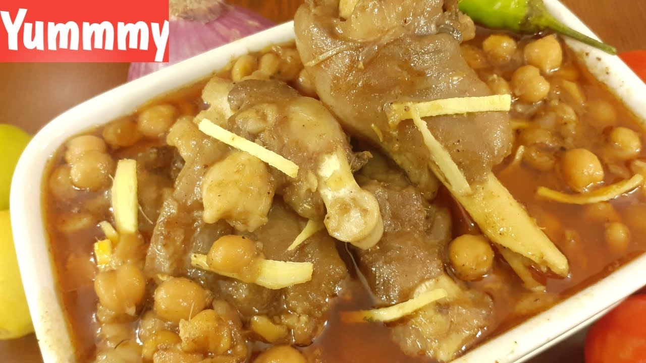 Mutton Paya chana recipe / How to make paya chana/cholay recipe / goat trotters with chickpeas
