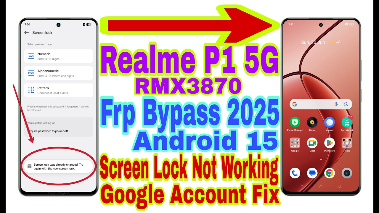 Realme P1 5G (RMX3870) Android 15 Frp Bypass 2025/Screen Lock Not Working/Fix Google Account Login
