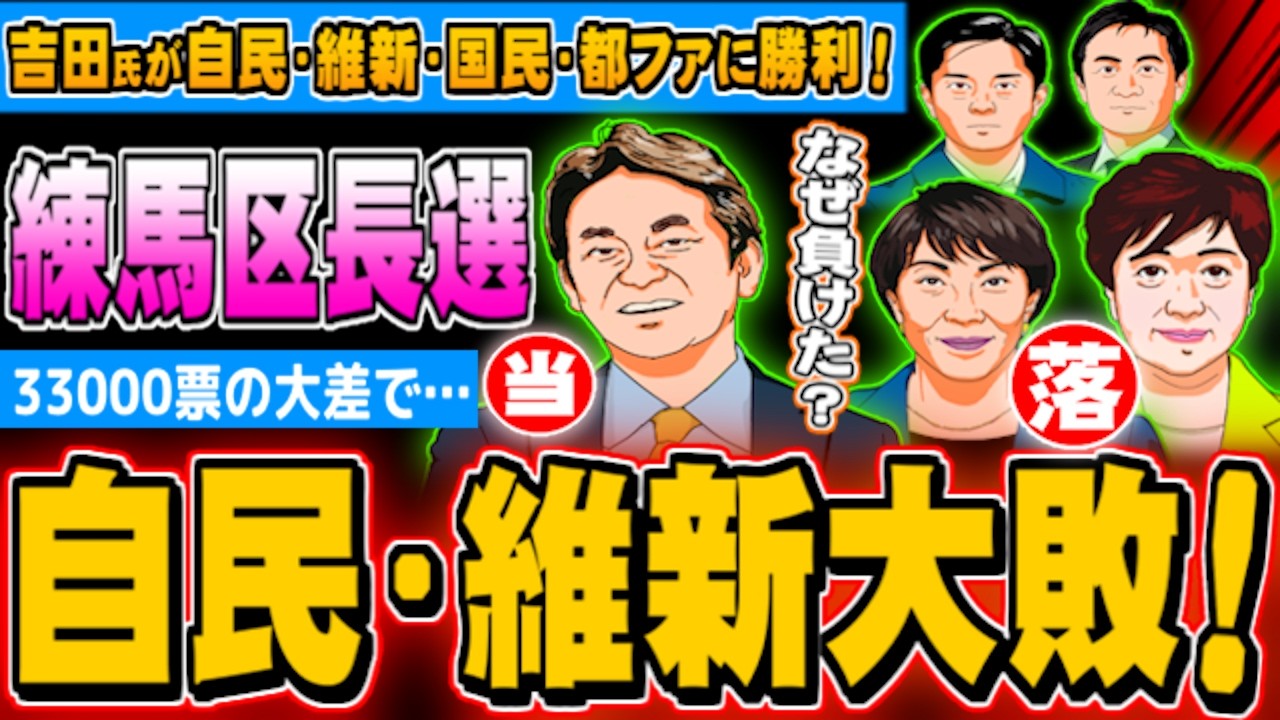 練馬区長選で吉田氏が当選、自民・維新・国民・都ファが大敗- 2026.04.13