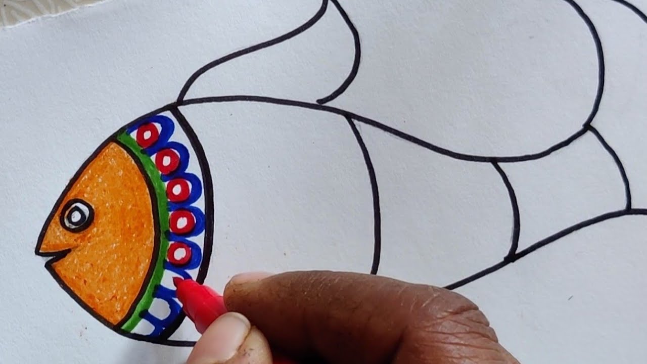 Easy fish drawing for kids | Madhubani painting