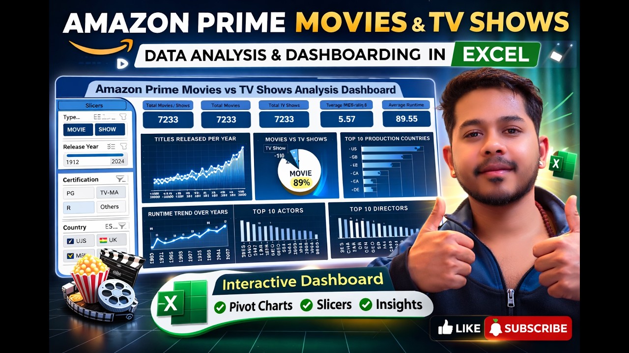 Amazon Prime Data Analysis & Dashboard in MS Excel | Complete End-to-End Project Tutorial