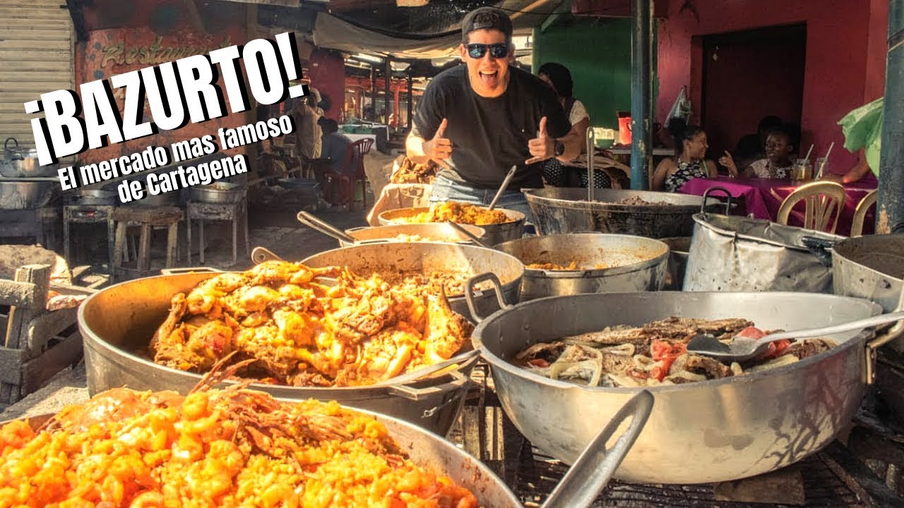 Comiendo en el FAMOSO MERCADO de BAZURTO en CARTAGENA 🍝 Comida Colombiana