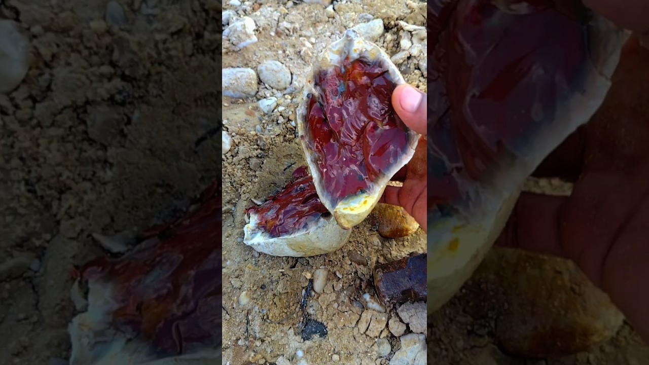 unexpectedly split red crystal stone #diamond #crystals #jade #gemstones #agate