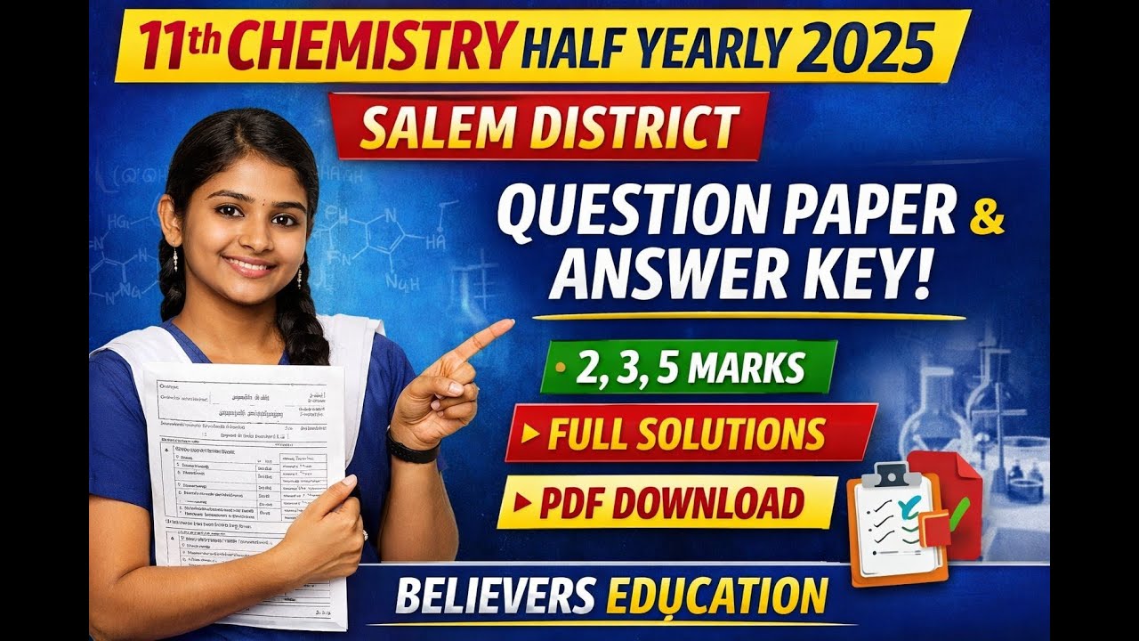 11th Chemistry Half Yearly Exam 2025 | Complete Answer Key & Question Paper | Salem District