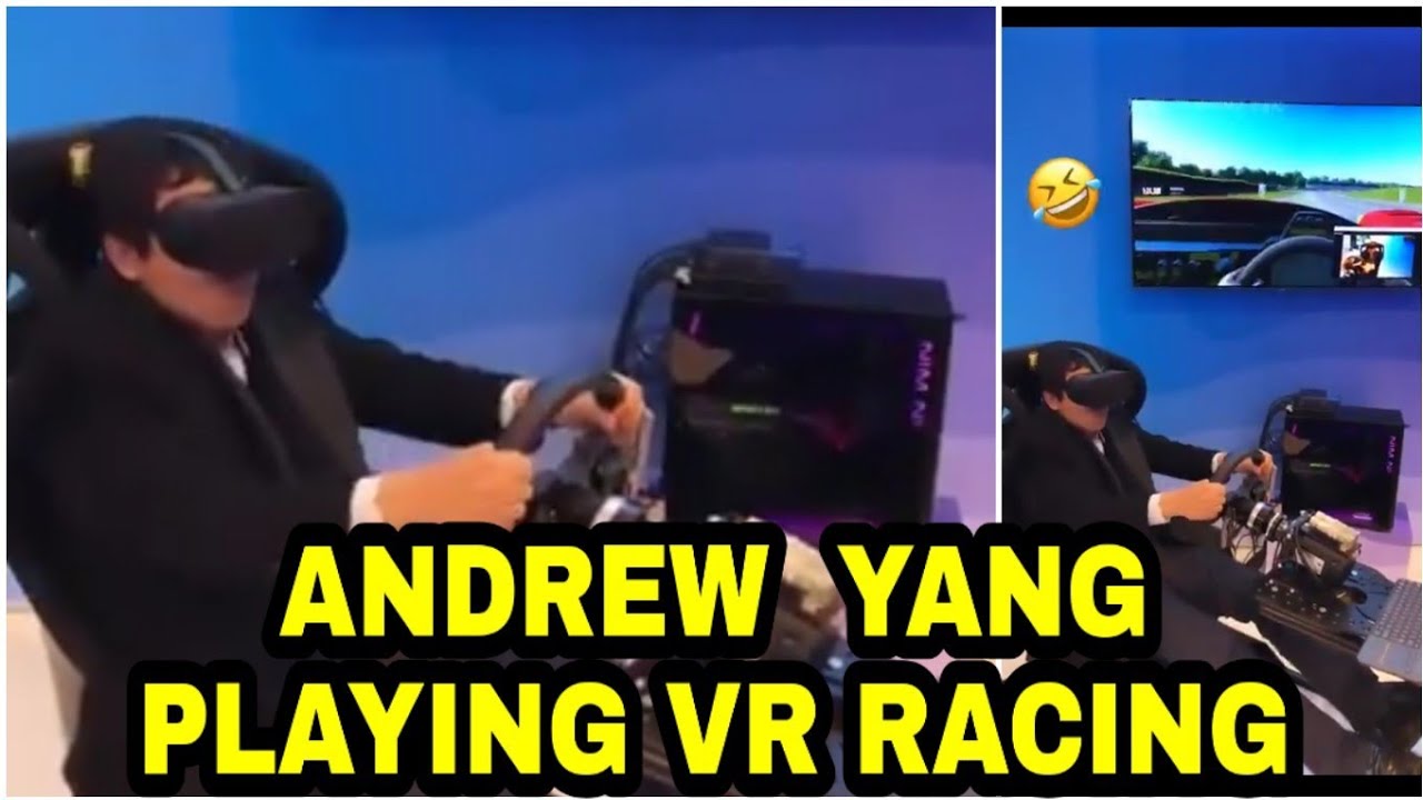 Andrew Yang Tries Racing Game In VR (Virtual Reality) - Non Gamer - First Time - CarRace Simulator