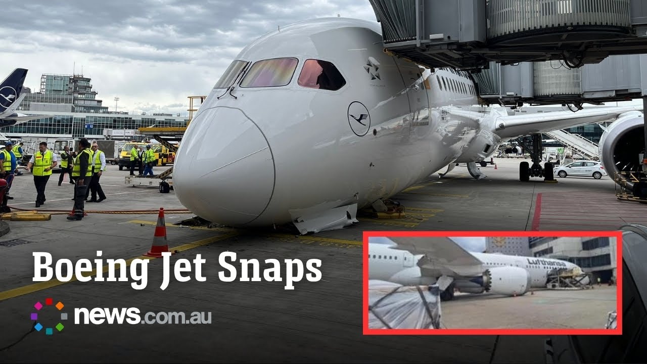 Plane's nose gear collapses while parked at the gate at Frankfurt Airport