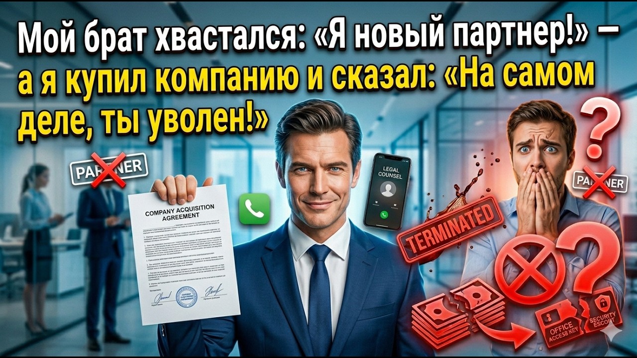 Мой брат хвастался: «Я новый партнер!» — а я купил компанию и сказал: «На самом деле, ты уволен!»...
