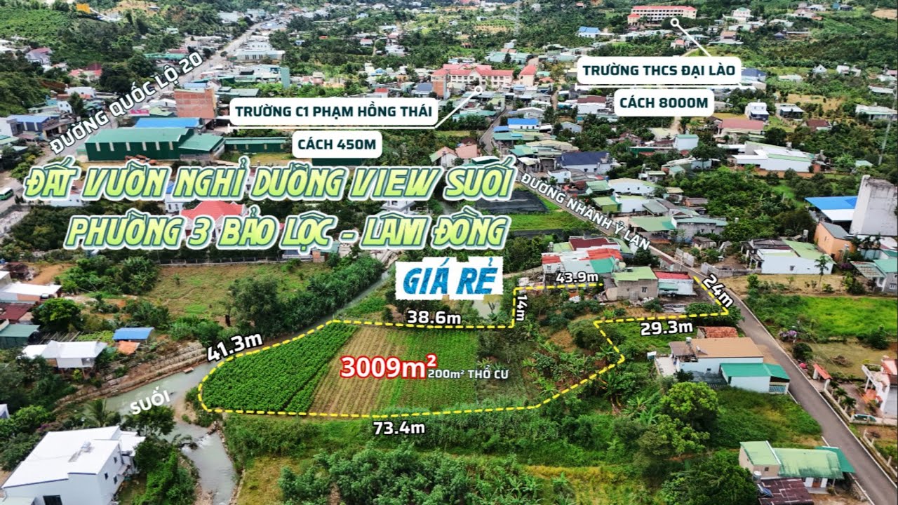 Đất vườn nghỉ dưỡng view suối phường 3 Bảo Lộc giá rẻ, gần QL20, 3009m² có 200m² chỉ 5 tỷ TL