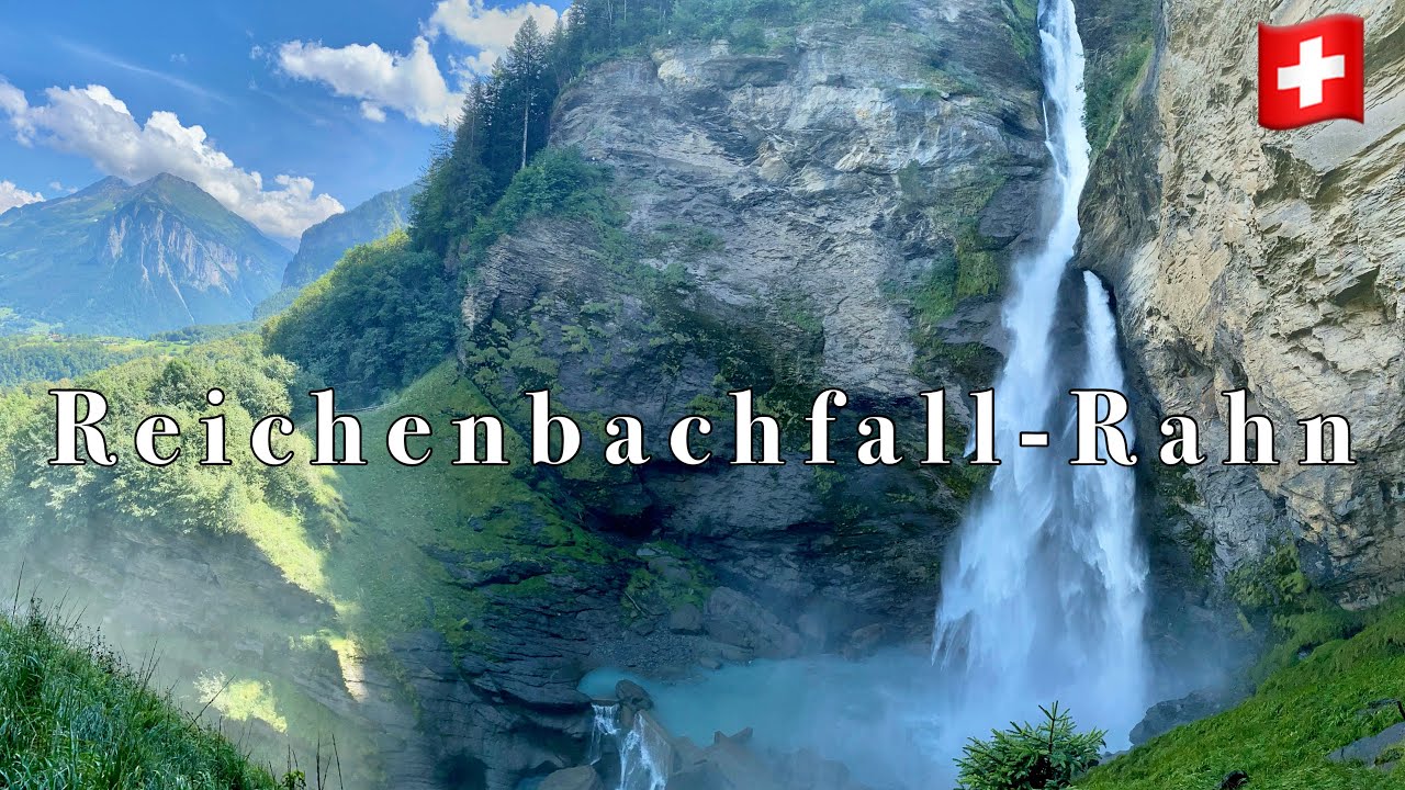 Reichenbachfall-Bahn Switzerland หนึ่งในน้ําตกที่สูงที่สุดในเทือกเขาแอลป์สวิตเซอร์แลนด์