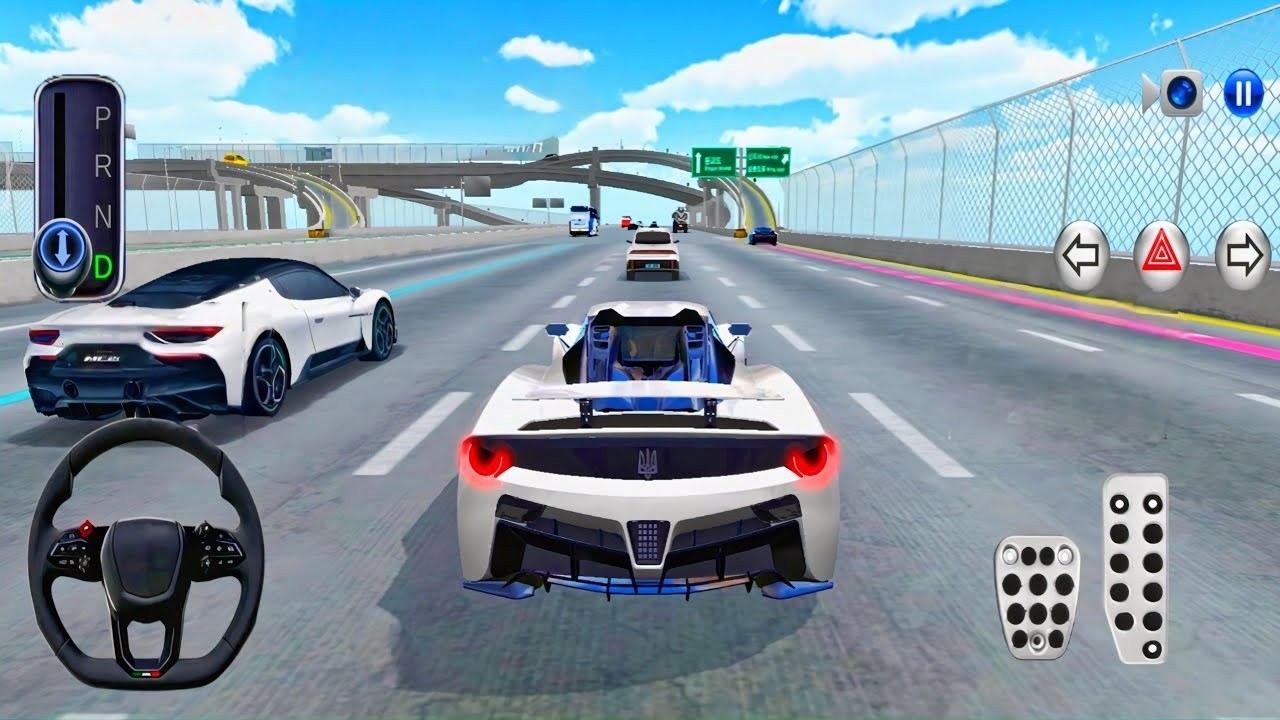 New White Ferrari Driving on 8 Lane Expressway – 2025 3D Driving Class Car Gameplay