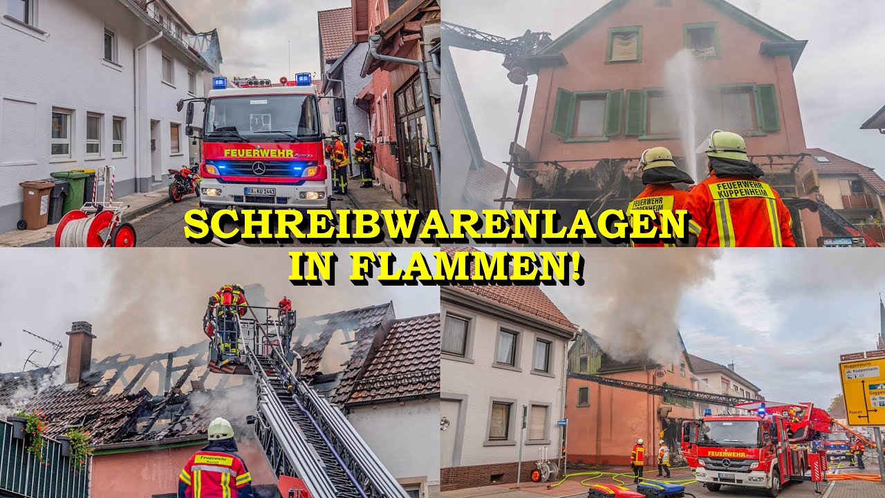 [SCHREIBWARENLADEN LICHTERLOH IN VOLLBRAND] FEUERWEHR IM GROSSEINSATZ | RAUCH - (Viel Blaulicht) -