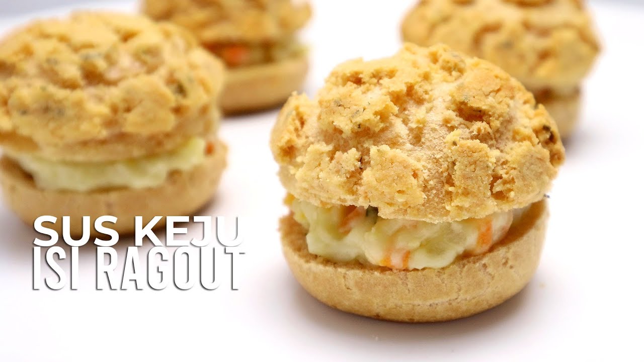 SUS KEJU ISI RAGOUT SAYUR DENGAN TOPING KEJU RENYAH // CHEESE CHOUX PASTRY WITH VEGGIE FILLING