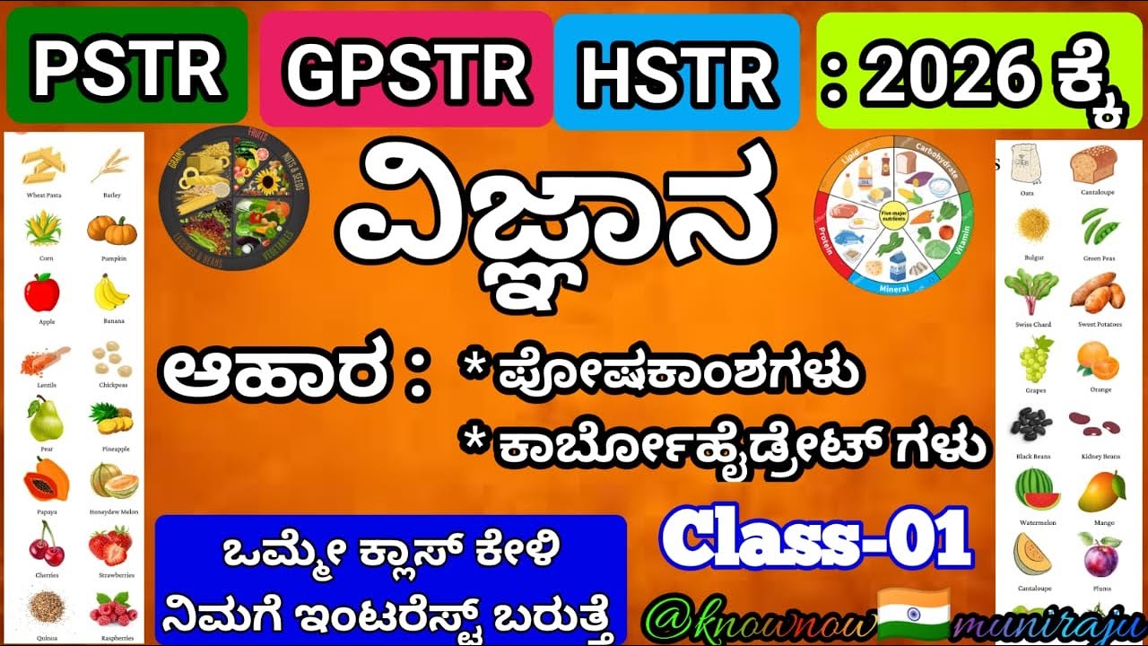 🎯PSTR/GPSTR/HSTR-2026 :  ವಿಜ್ಞಾನ-ಆಹಾರ(ಪೋಷಕಾಂಶಗಳು, ಕಾರ್ಬೋಹೈಡ್ರೇಟ್ ಗಳು)