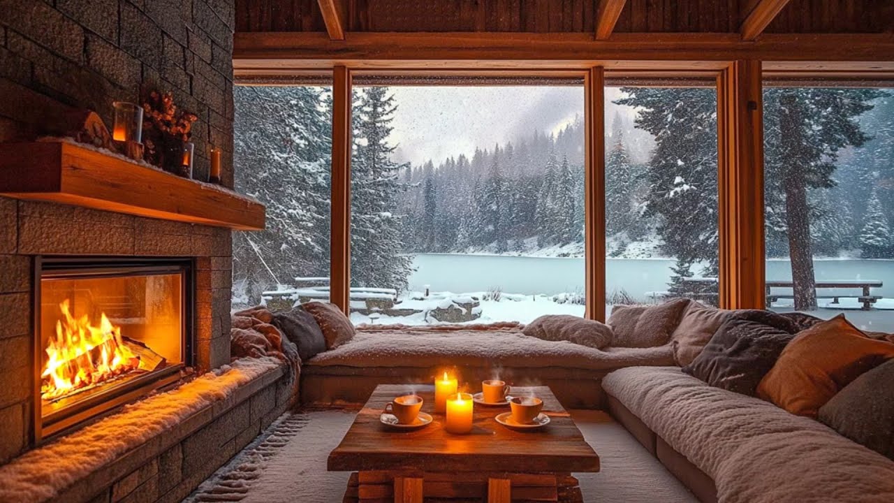 ❄️🔥 Peaceful Lakeside Solitude | Relaxing Piano & Fireplace Sounds | Cozy Winter Cabin for Healing