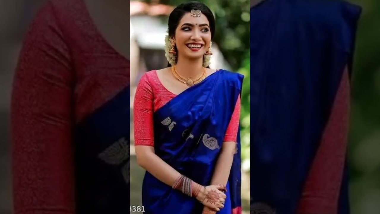 Contrast Blouse With Borderless Silk Saree#saree #blousedesign  #designerblouse