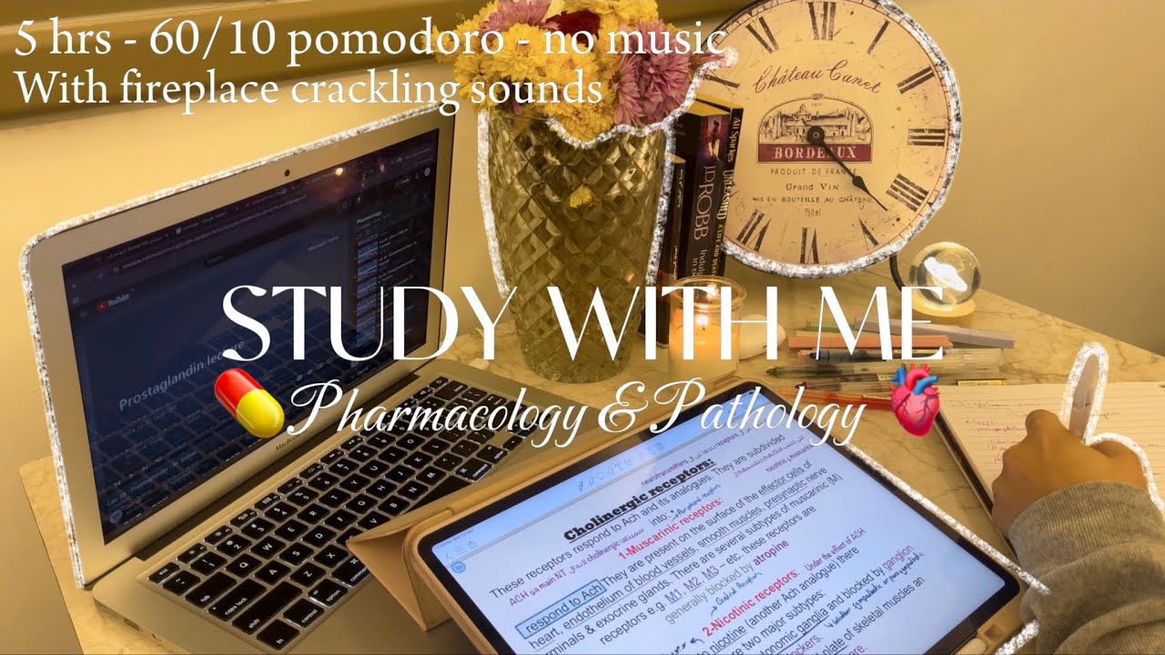 Study with me *PATHO🫀+ PHARMA💊* for 5 hrs | 60/10 pomodoro - no music - real time