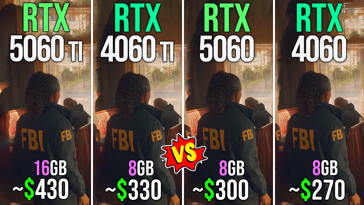 RTX 5060 TI 16GB vs RTX 4060 TI vs RTX 5060 vs RTX 4060 - Test in 20 Games
