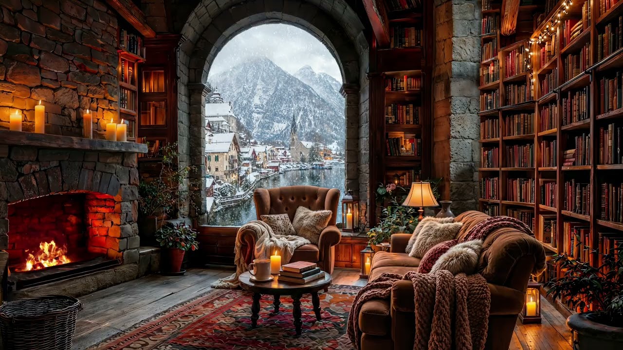 Snowy Pages by the Fire 📖 Cozy Fireplace & Snowfall Ambience for Reading, Relaxation & Calm