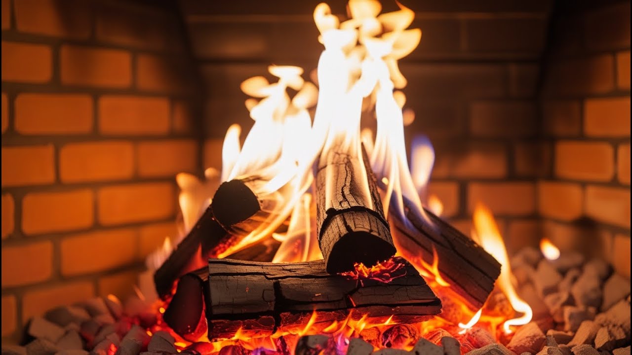 🔥Unwind Your Mind Beside Warm Fireplace Flames, Close-Up Burning Logs and Natural Crackling Sounds.