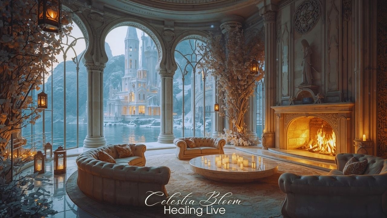 Elven Winter Palace Lounge LIVE 24/7 ❄️🔥 | Relaxing Elf Music, Fireplace & Peaceful Fantasy Ambience