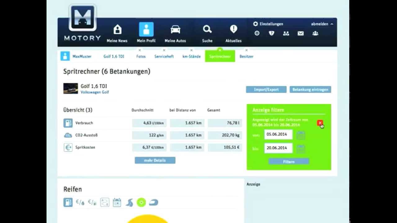 Motory Spritrechner: Tankkosten & Spritverbrauch auswerten