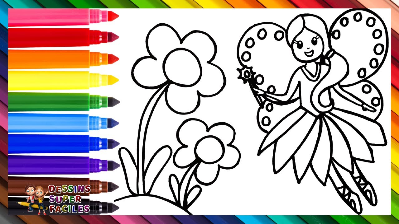 Comment Dessiner une Fée 🧚 Dessiner et Colorier une Fée avec des Fleurs 🌼🌈 Dessins Pour Enfants
