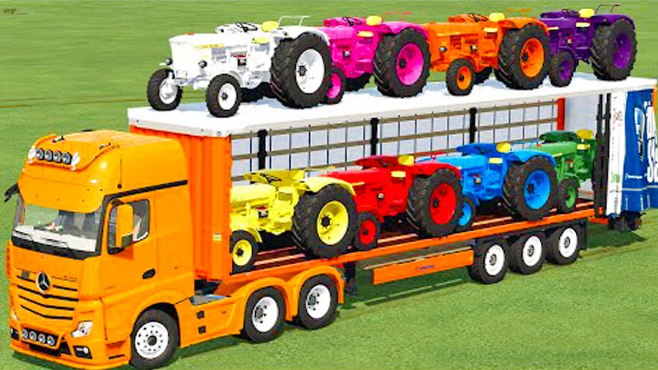 TRANSPORT OF COLORS ! MINI JOHN DEERE TRACTORS TRANSPORTING TO WORK ! Farming Simulator 22