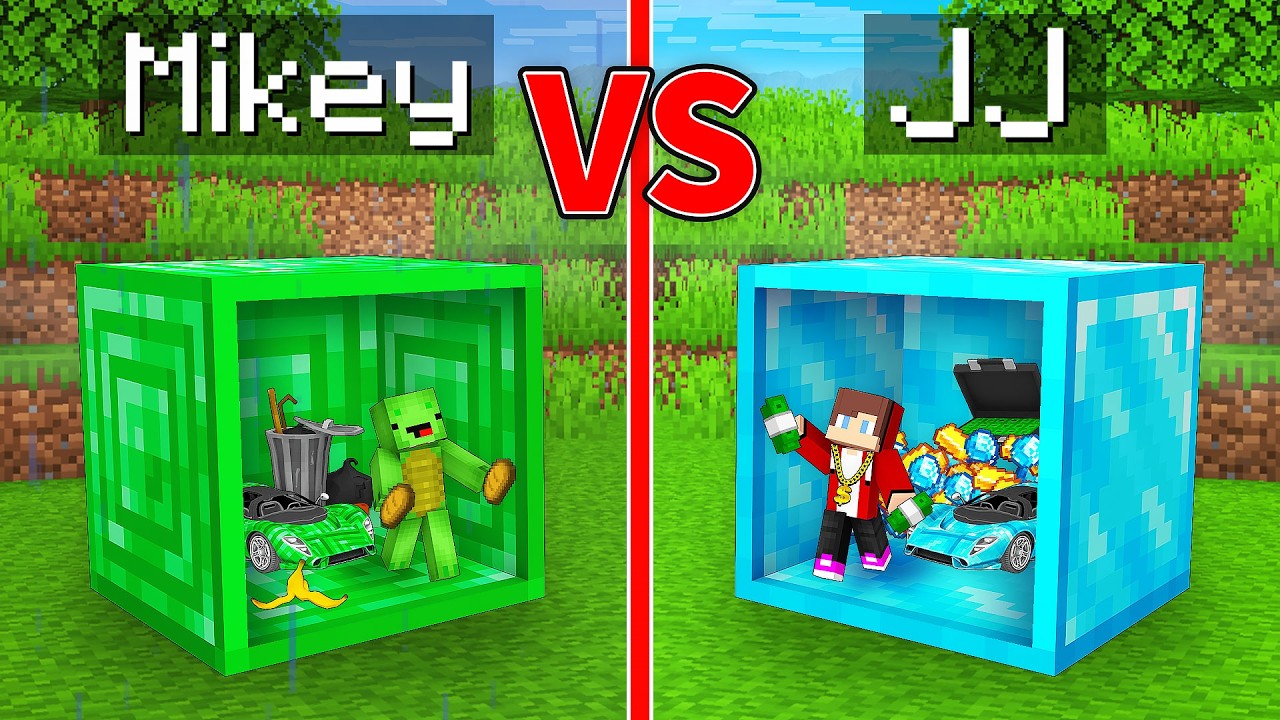 JJ's DIAMOND BLOCK vs Mikey's EMERALD BLOCK Survive Battle in Minecraft - Maizen